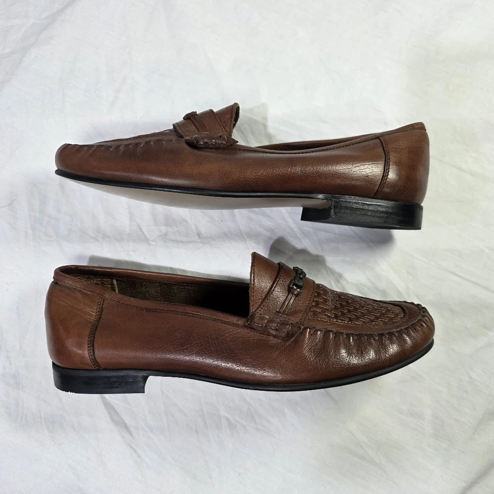 Vintage NWOT Duca Woven Brown Leather Loafers Bit Slip On Old Money Grandpacore